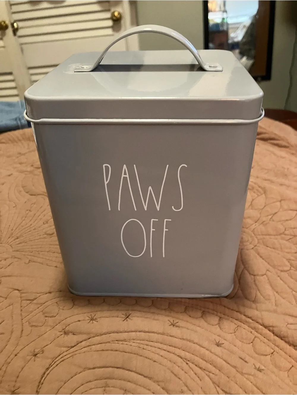 Rae Dunn Paws Off Grey Metal Canister